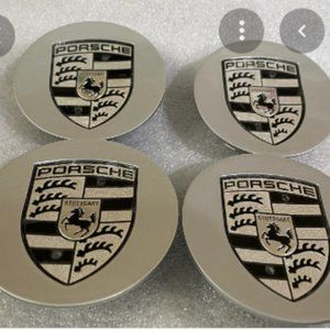Brand New Set of Four Silver Silver 76mm Silver Porsche  Wheels Rims Center Cap…
